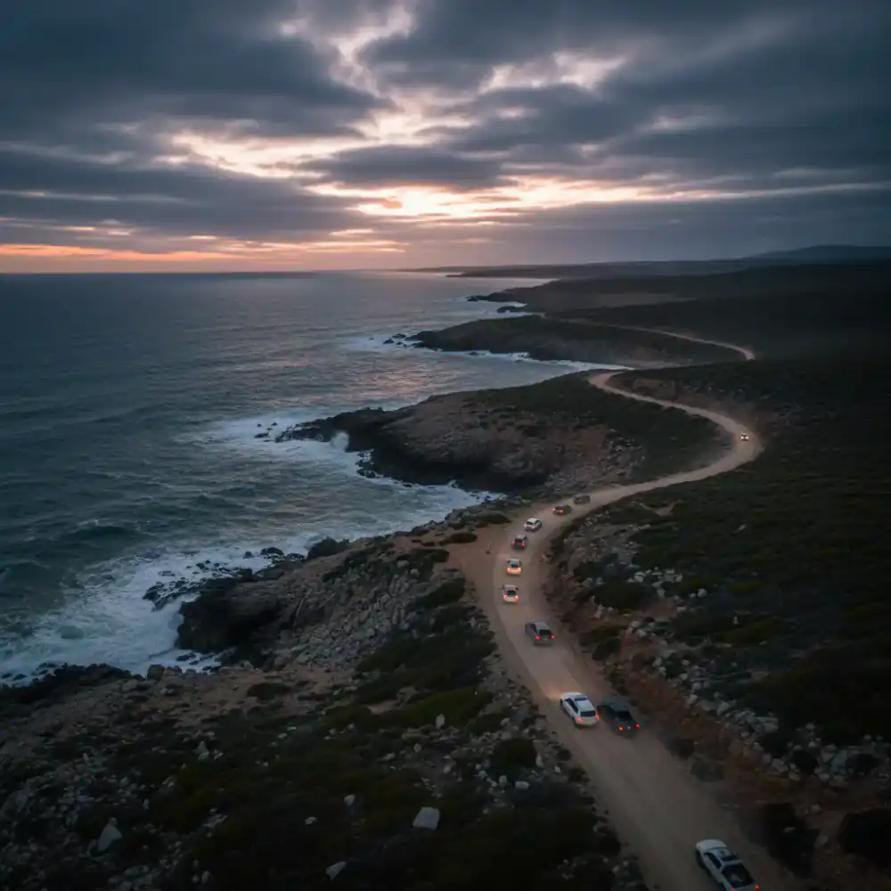 Aerial tracking of vehicles along a dramatic coastline
